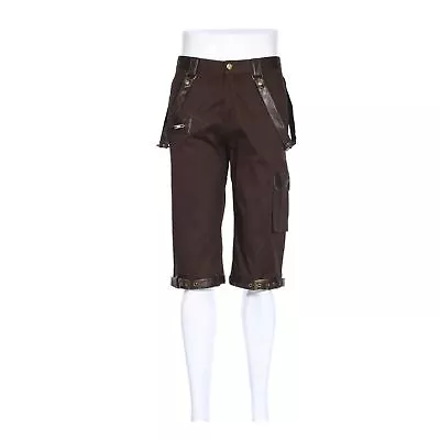 Mens Brown Suspender Knicker Cargo Pants Shorts Steampunk Victorian Costume • $41.01