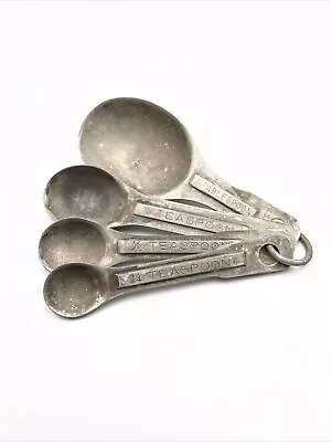 Vintage Set Of 4 Aluminum Measuring Spoons On Ring  Nesting US STD. • $6.99