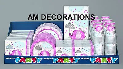 Pink Umbrellaphants Baby Shower Boy Party Decorations Tableware Games • £1.99