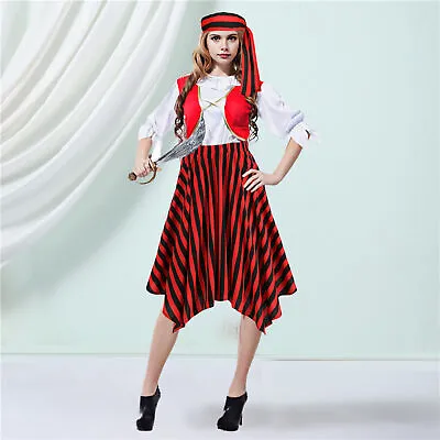 Women Skirt High-waisted With Belt Pirate Cosplay Set Headscarf For Renaissance • $37.83