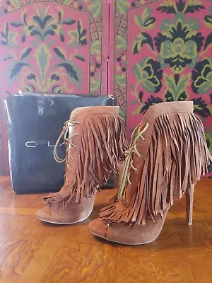 C Label Size 10 Gisele Fringed Peep Toe Lace Up Bootie Heels New Womens Shoes  • $60