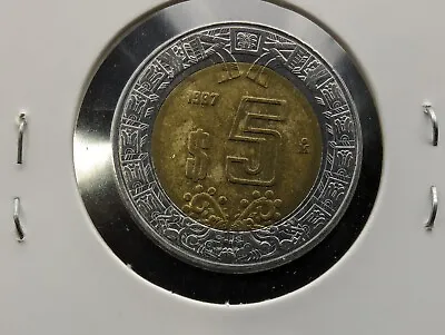 1997 Mexico 5 Pesos Coin M KM#589 Bimetallic Aluminum Bronze Center Steel Ring • $7