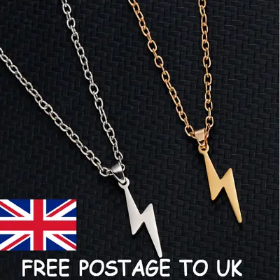 LIGHTNING BOLT PENDANT NECKLACE Mens Ladies Unisex (David Bowie Aladdin Sane) • £5.25