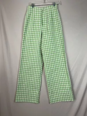 Zara Green Gingham Pant Women’s Size Small High Waisted Wide Leg • $29