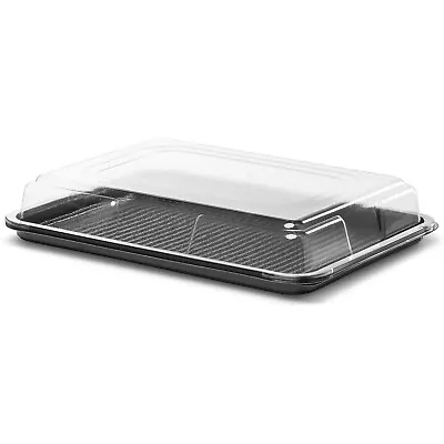 £80 • Buy 50 X Black Medium Rectangular Sandwich Platters + Clear Lids Cakes Buffets Party