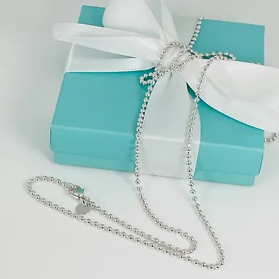 24  Tiffany & Co Mens Unisex Dog Chain Bead Chain Necklace In Sterling Silver • $179