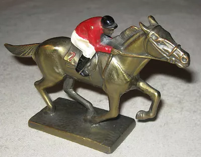 Antique K&o Horse Racing Man Jockey Art Statue Chase Desk Equestrian Paperweight • $495