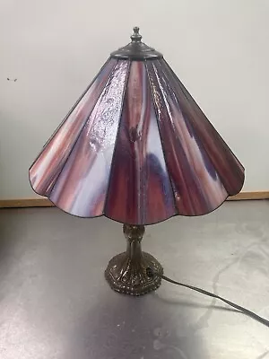 Vintage TIFFA-MINI 11  Table Lamp Slag Glass Shade Electric Ornate Base • $65