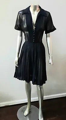 60S VTG SHEER LAYERING PLEATED CHIFFON TALON SIDE METAL ZIPPER LBD DRESS Sz M • $77