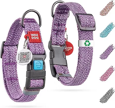 Dog Collar With QR ID Tag Waudog 9-14  Neck 3/5  Wide Purple Reflective Nylon • $4