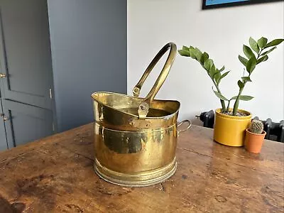 Vintage Metal Gold Brass Coal Bucket Handle Fireside Fire Scuttle Log Helmet • £35