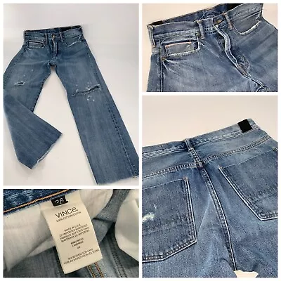 Vince Crop Jeans Sz 26 Blue Redline Selvedge USA Distress Button Fly YGI D2-76 • $49.99