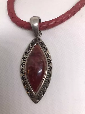 Necklace Pendant  19  Red Carnelian Red Rope Necklace Silver Tone Hardware • $9.75