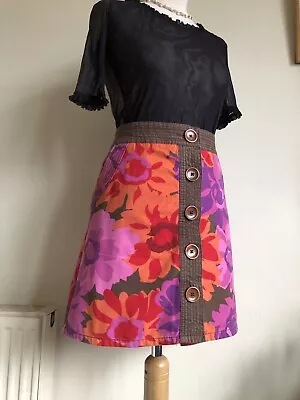 BODEN 100% Cotton Skirt. 12R Colourful Floral Boho 60s 70s Festival Pink Orange • £15.99