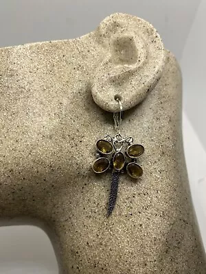 Vintage Citrine Dragonfly Earrings 925 Sterling Silver Lever Backs • $68