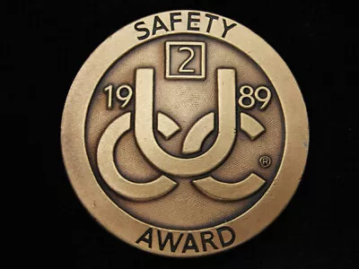 Rb01140 Vintage 1989 *united Coal Company Safety Award* Solid Brass Belt Buckle • $15