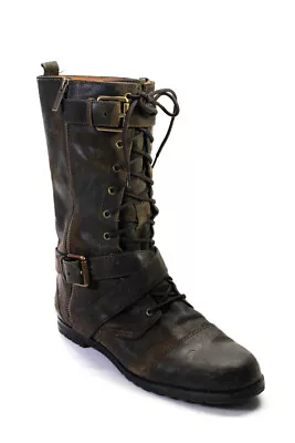 KORS Michael Kors Women's Round Toe Lace Up Buckle Combat Boot Brown Size 11 • $34.99