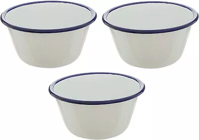 White Falcon Enamel Blue Rim Pudding Basin Serving Dip Dishes Souffle 10cm 300ml • £7.98