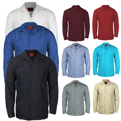 Men's Long Sleeve Guayabera Cuban Beach Wedding Button-Up Casual Dress Shirt • $24.23