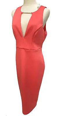 $32.50 • Buy ASOS Womens Sz 14Au Bodycon Dress | Sleeveless Plunge Neckline Coral Orange NWT