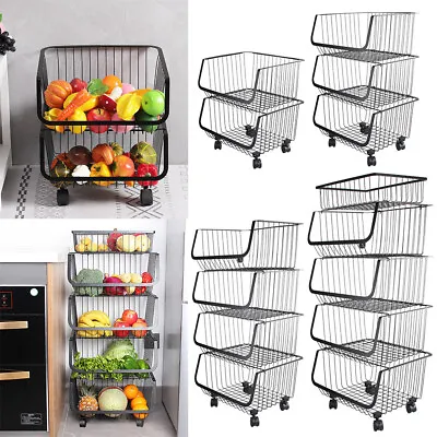 Kitchen Trolley Fruit Vegetable Holder Basket 2/3/4/5 Tier Storage Rack &Wheels • £16.95