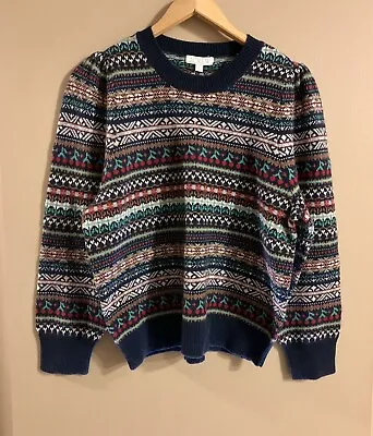 J. Crew Women Puffsleeve Fair Isle Crewneck Wool Blnd Cherries Nordic XL Sweater • $55.79