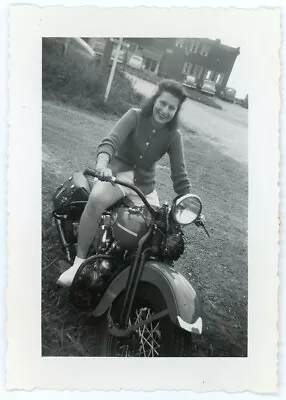 Woman Riding A Harley Davidson Motorcycle Vintage Photo Girl Driving Bike Old 35 • $9.95