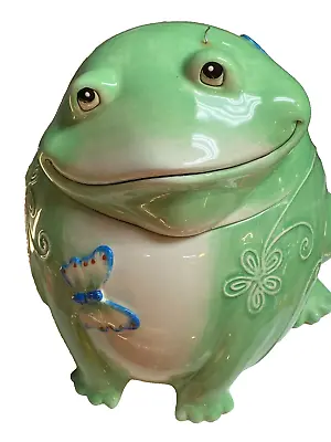 Fitz & Floyd Living Color Frog & Butterfly 9  Ceramic Cookie Jar Rare Retired! • $32