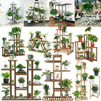 £15.95 • Buy Outdoor Indoor Wooden/Metal Plant Stand Planter Shelf Garden Lounge Kitchen Dec
