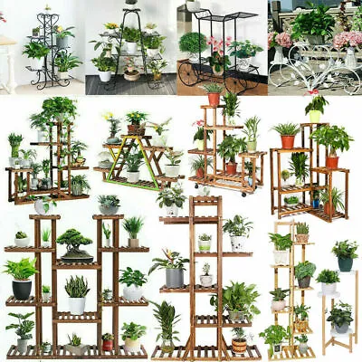 Outdoor Indoor Wooden/Metal Plant Stand Planter Shelf Garden Lounge Kitchen Dec • £21.95