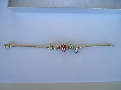 Vintage 7  Pandora Sterling Bracelet W/ 5 Charms Kitty Fish Heart Pearl Flower • $39.95