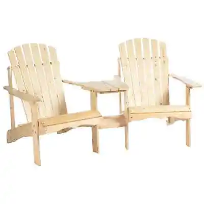 Wooden Outdoor Double Adirondack Chairs Loveseat W/ Center Table & Umbrella Hole • £125.99