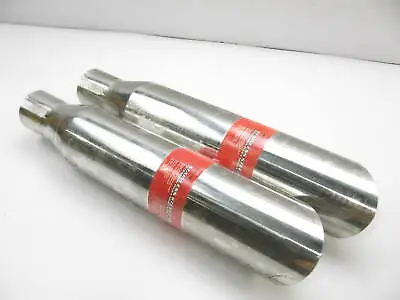 (2) Pilot STAINLESS STEEL Slant Cut 2-1/4  X 3-1/2  X 18  Clamp-On Exhaust Tips • $39.95