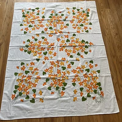 Vintage Vera Neumann Retro Floral Mod Mcm Orange Cotton Tablecloth Large 52 X 66 • $79.99