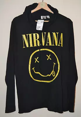 BNWT Mens H&M Nirvana Black Lightweight Rough Edge Hoodie Size Large • £22.50