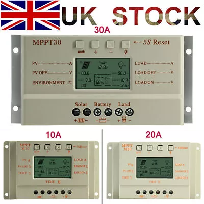 Solar Panel Battery Charge 30A 20A 10A MPPT Controller 12V/24V LCD Regulator USB • £27.54