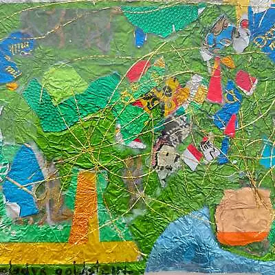 Gladys Goldstein Foil Collage In Green And Gold Signed Original Mixed Media • $375.99