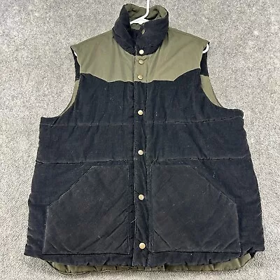 VINTAGE Corduroy Vest Mens Large Green Black Western Cotton Snap Reversible 90s • $35.96