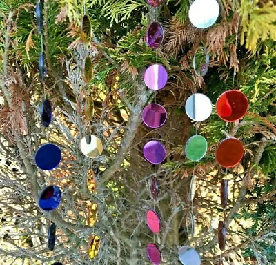 Garden Sun Catchers Hanging Mirrors - Silver Gold BLUE Red Purple Brown • £8.99