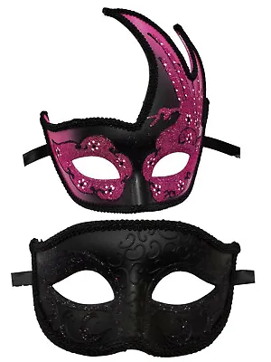 Fushia Pink Black Flame Couples Masquerade Mardi Gras Masks Mask Set • $29.44