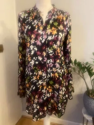 £24 • Buy Equipment Long Black Floral Print 100% Silk Shirt Blouse Top Wide Sleeves Size M