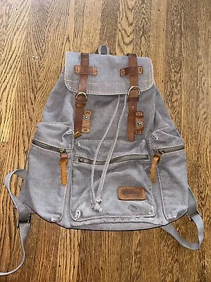 GEARONIC 21L Vintage Canvas Backpack Leather Rucksack Knapsack 15in • $22