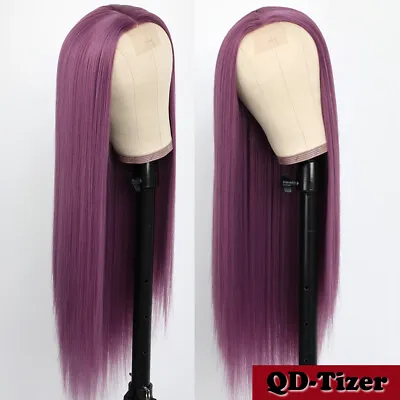 $25.42 • Buy Heat Resistant Glueless Synthetic Lace Wigs Purple Color Hair Long Straight Soft