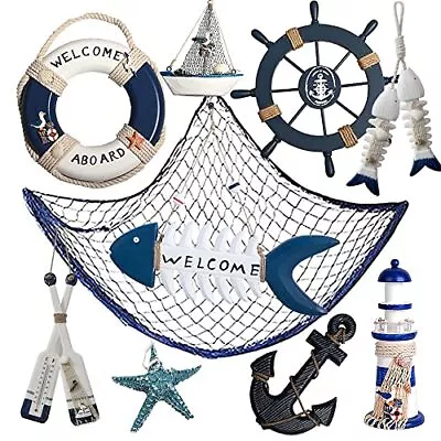 10 Pcs Wood Nautical Wall Hanging Ornament Decoration Mediterranean Style Beach  • $67.93