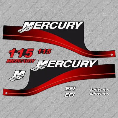 Mercury 115hp EFI SaltWater Outboard Engine Decals RED Sticker Set Reproduction • $53.99