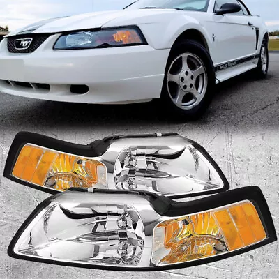 Chrome Headlights For 1999-2004 Ford Mustang With 9007 Xenon Bulbs • $65.99