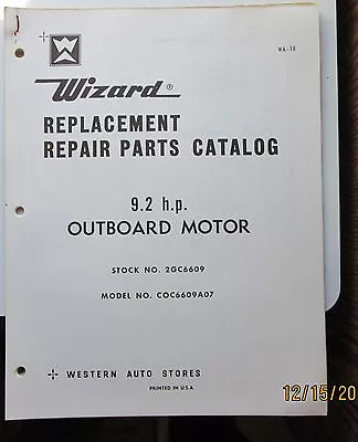 1969 WIZARD PARTS CATALOG 9.2 HP Outboard Motor • $9.99