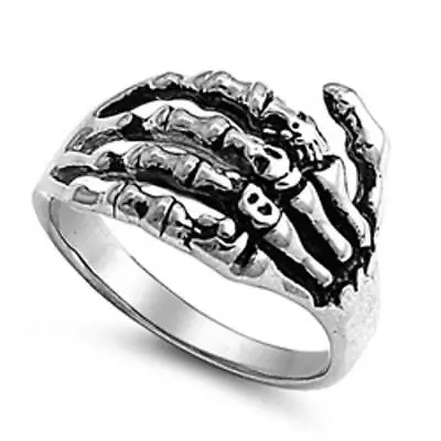 Men's Heavy Skeleton Hand Biker Ring Stainless Steel Band New 17mm Sizes 7-15 • $9.99