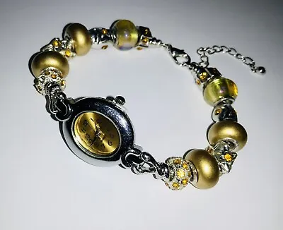 Ex-Display Hand Made BEADED BRACELET WATCH 14 Charms Gold 8.5 Inches • £6