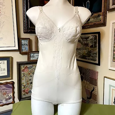 70s Vintage White Lace Shaping Bodysuit Girdle With Snap Crotch Size 36B • $59.96